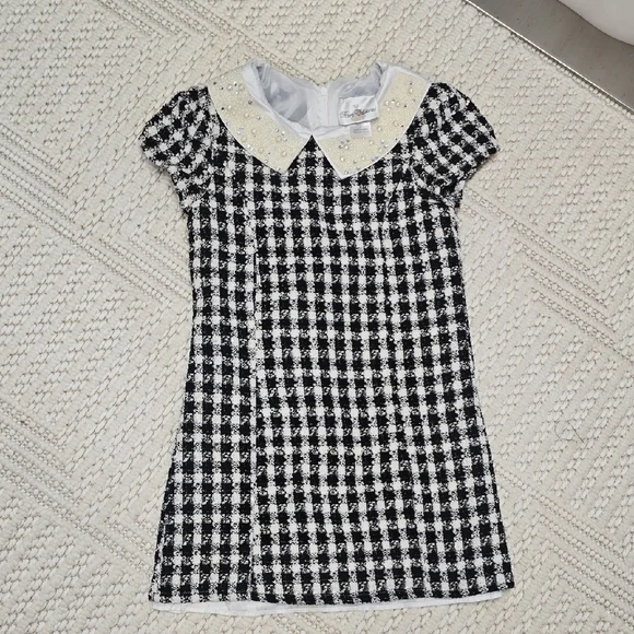 Rare Editions Black and White Plaid Kids Dress - Picture 1 of 11